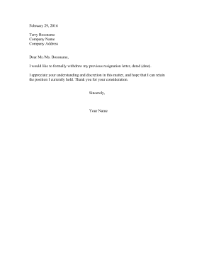 Withdrawal Of Resignation Letter